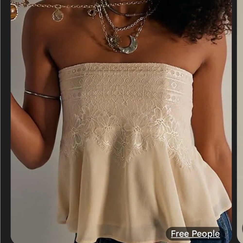 Free People Cream Lace Strapless Tank Top